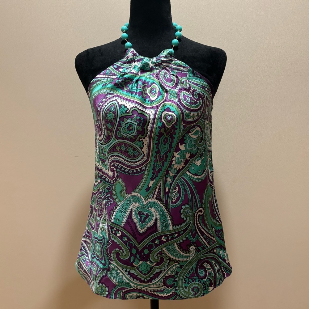 INC Silk Paisley Halter Top Y2K Beaded Women’s Size 6